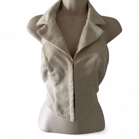 SHEIN Halter Top Women's Shirts Lapel Neck Corduroy Vest Cropped Festival Boho - Picture 3 of 8